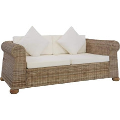 Festnight 2-Seater Sofa with Cushions, Natural Rattan Sofa, Lounge Sofa, Seating Furniture, Living Room Sofa, Rattan Furniture with 2 Sofa Cushions, Seat Comfort for Living Area, 155 x 78 x 67 cm