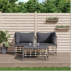 Whopbxgad Living Room Furniture Sets,Couch Sets for Living Room,Sofa Bed,3-TLG. Garten-Lounge-Set mit Kissen Anthrazit Poly Rattanmodular Sofa,modular Couch,Outdoor Patio Furniture,