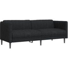 Vidaxl Sofa 3-vietė, sofa su porankiais, atlošu, atraminėmis kojomis, svetainės sofa, minkšta sofa, sofos komplektas, moderni, juodas audinys