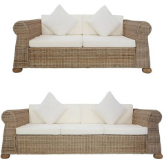 Barash 2-Piece Sofa Set with Cushion Natural Rattan Couch Living Room