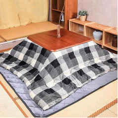 Wbjlg Kotatsu galds ar sildītāju un segu Japāņu kotatsu galds, tatami futona kafijas galdu komplekts, kvadrātveida lieli galdi no masīvkoka, ar pelēku rūtainu segu, sildītāju un segu