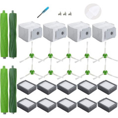 Loveco Rezerves piederumi iRobot Roomba i3+ i4+ i6+ i7+ i8+ (2 gumijas birstes komplekti, 10 filtri, 10 sānu birstes, 4 putekļu sūcēja maisiņi, sūkšanas stacijas rezerves daļas)
