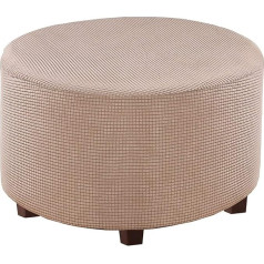 JHLD Round Osmaņu Slipcover Stretch, sabiezināts žakarda Spandekss Stools Cover noņemams pedāļu segums dzīvojamā istaba Khaki-X Large