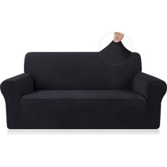 ‎Freebiz Dīvāna pārvalki 2 sēdvietām Elastīga auduma pārvalks Stretch Couch Slipcover Plush Protector bērniem mājdzīvniekiem Dzīvojamā istaba Black