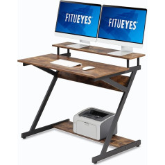 Fitueyes Wooden Computer Desk with Keyboard Table, Z-Shaped Desk, Workstation for Home Office