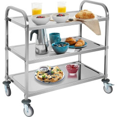 ybaymy Stainless Steel Serving Trolley 3 Shelves Kitchen Trolley Stainless Steel Trolley with Wheels Kitchen Trolley on Wheels with Stainless Steel 95 x 50 x 95 cm Food Trolley Load 240 kg