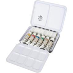 Schmincke Horadam Aquarell Retro Line kompakts komplekts ar 6 akvareļkrāsām, 74648097, metāla kārba, gleznošanas komplekts, 6 x 5 ml tūbiņas un 6 pustušas bļodas