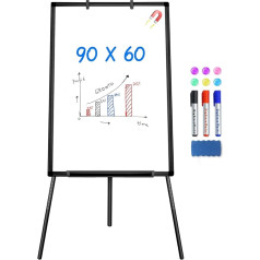 maxtek Flipchart statīvs Balta tāfele, 90 x 60 cm, magnētiska, pārnēsājama, sausa, sausa tīrīšana Balta tāfele, regulējams augstums, āķis, pārvietojams Flipchart papīrs, statīvs Balta tāfele ar statīvu