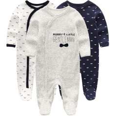 Kiddiezoom Unisex Sleepsuit Baby Boys Jumpsuit Pack of 3 Pyjamas Cotton Romper Jumpsuits Long Sleeve Player Bērnu apģērbs ar