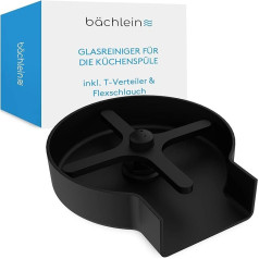 Bächlein Glass Cleaner (Matt Black) Glass Rinser Made of Stainless Steel - Glass Shower with T-Splitter and Flex Hose - Automatic Rinse for the Kitchen