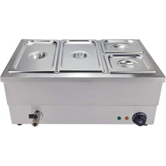 Bain Marie Electric Food Warmer Water Bath Professional Gastro GN Container 4 Pots Warmer Stainless Steel Gastronorm with Drain Tap 1500 W Temperature from 30-85 °C
