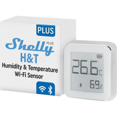 Shelly Plus H&T 2-Pack bezvadu mitruma un temperatūras sensors, higrometrs, viedā mājas automatizācija, WiFi, Bluetooth, saderīgs ar iOS un Android, E-Ink displejs, USB-C, kompakts