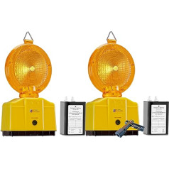 UvV UVWARNBTX2 ekonomiškas 2 x statybvietės žibintų rinkinys, įspėjamoji geltonos spalvos šviesa su užraktu, LED, 2 akumuliatoriai, 50 Ah oro suerstoff, skirtas jūsų statybvietei, statybvietės apsaugai