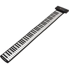 Roll-up klavieres ar 88 taustiņiem, uzlādējama rokas Roller Electric Piano klaviatūra ar 128 toņiem un iebūvētu skaļruni, Bluetooth MIDI funkcija, pārnēsājamas elektriskās Rolling Piano klavieres (melnas)