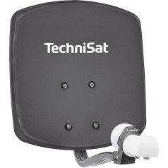 TechniSat DIGIDISH 45 - Satelliten-Schüssel für 2 Teilnehmer (45 cm kleine Sat Anlage - inkl. Wandhalterung, An-Rohr-Fitting zur Montage am Mast (30-63 mm) und Universal Twin-LNB) grau