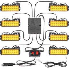 ROUTEKING 8 x 16 LED Warning Light Front Flasher Flashing Light Strobe Light Warning Light IP65 Emergency Warning Flashing Lights Strobe Orange 13 Modes Flash Module for Truck Tractor Emergency Car