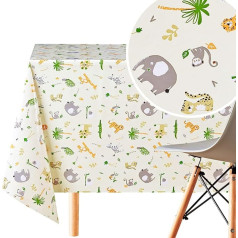 Plastmasas galdauts Wipe Clean Kids Safari Animals Cream PVC galdauts Wipe Clean Taisnstūris 300x140cm Bērnu galda pārklāji Wipe Clean Ūdensizturīgs galda pārklājs Liels