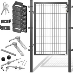 KESSER® dārza vārti, dārza vārti no cinkota tērauda, dārza vārti žoga vārtiem, pagalma vārti, ieskaitot stabiņu ar slēdzeni, vārtu rokturi un atslēgu, 140 x 106 cm, antracīts
