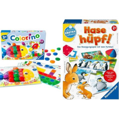 Ravensburger bērnu spēles 20832 Colorino bērnu spēle, lai mācītos krāsot, mozaīkas pievienojama spēle, rotaļlieta no 2 gadiem & Ravensburger 24735 - Rabbit Hopp! - Kustību spēle - no 2 gadiem, no 1 līdz 4 gadiem