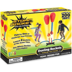 Stomp Rocket Original Dueling Rockets, 4 raķetes un rotaļu palaišanas paliktnis - āra raķešu rotaļlieta - ideāli piemērota āra spēlēm ar draugiem dārzā