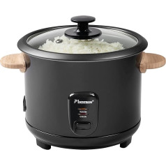 Bestron Rice Cooker with Wooden Handles, for 8-10 People, Includes Measuring Cup & Rice Spoon, with Keep Warming Function, 1.8 Litre Capacity, 700 Watt, Colour: Black