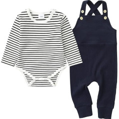 ZOEREA Baby Boys apģērbu komplekti 0-18 mēnešu jaundzimušo bērnu apģērbu kokvilnas garām piedurknēm svītrains Romper + Dungarees bikses apģērbu komplekts