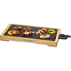 Profi Cook PC-TYG 1143 Teppanyaki-Grill, kratzfeste Keramikbeschichtung, große Grillfläche, stufenlos regelbarer Thermostat, herausnehmbarer Edelstahl-Fettauffangbehälter, Holz / Schwarz