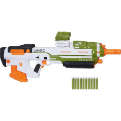 Nerf Halo MA40 motorizētais šautriņu blasteris - komplektā ietilpst noņemams 10 šautriņu magazīns, 10 Nerf Elite šautriņas un piestiprināma sliežu daļa.