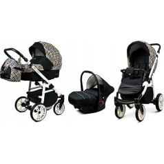 BabyLux® Bambimo 3-in-1 bērnu ratiņu komplekts - krāsa Lux - Komplektā ietilpst bērnu ratiņi, sporta sēdeklītis, autokrēsliņš - bērnu ratiņu komplekts - kombinēts ratiņu komplekts ar pārtīšanas somu, lietus pārvalku u.c.