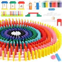 Jacotoys 1000 gabaliņu domino komplekts bērniem, krāsaini koka klucīši, lielgabarīta sacīkšu flīžu spēles, izglītojoši domino rallija komplekti ar glabāšanas maisiņu un kastīti