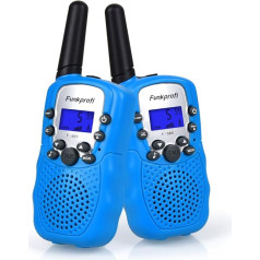 Funkprofi Walkie Talkies bērniem, 388 radiostacijas bērniem no 3 gadu vecuma. PMR 446 Darbības rādiuss līdz 3 km 8 kanāli iepirkšanās, brīvā laika pavadīšanai, parkā, kempingā, iepirkties, iekštelpās - runājošas 4 gabali, zilas krāsas.