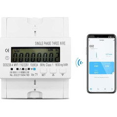 Vienkārši vadu enerģijas monitors, 2 fāzes 3 vadi 80A Din Rail Tuya WiFi viedā enerģijas mērītāja enerģijas patēriņa monitors KWh mērītājs Watt mērītājs ar automātisku ierakstīšanu un augšupielādi