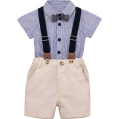 Yixius Baby Boys Gentleman Outfit Suits, īsām piedurknēm Romper krekls Bikšu Bikšu Bikšu tauriņš Vasaras apģērbu komplekti