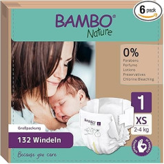 Bambo Nature autiņbiksītes 1. izmēra (2-4 kg) 132 gab. ikmēneša kastē | Augstas kvalitātes autiņbiksītes ar uzlabotu aizsardzību pret noplūdi | Maksimāls komforts un brīvība jaundzimušajiem | Dermatoloģiski pārbaudītas autiņbiksītes