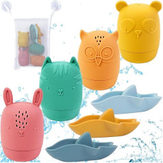 Jiosdo Игрушка для ванны детская - Игрушка для ванны - Набор из 8 животных для ванны для младенцев и малышей, с хранилищем, Сквизи для ванны, игру