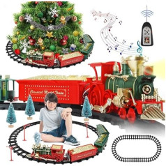 FORMIZON Bērnu elektriskā vilciena komplekts bērniem, Ziemassvētku vilciens ap eglīti ar skaņām un gaismām, radoša vilciena rotaļlieta ar tālvadības pulti un sliedēm bērniem