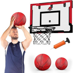 24 x 16 collu liels iekštelpu basketbola grozs pieaugušajiem, basketbola grozs ar izturīgām aizmugures plāksnēm, 2 bumbas, sūknis, liela basketbola rotaļlieta vīriešiem, bērniem, pusaudžiem, zēniem, meitenēm (sarkans ar punktu skaitītāju)