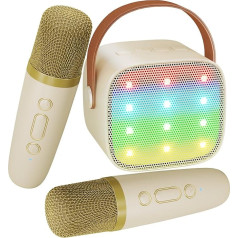 BONAOK Microphone Karaoke Toy 2 Microphones, Bluetooth Karaoke Machines for Children Adults, Karaoke Player Microphone for Charging, Children's Electronic Toy (Beige)