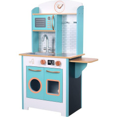 Teamson Kids Little Chef TD-13629A Small Retro Wooden Kitchen Toy with Interactive Features and 7 Role Play Accessories, Blue/White