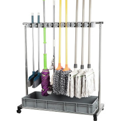 SHERAF Bewegliche Handwagen Mop Abflussregal Beweglicher Schrankschrank Fußbodenmontage Mop Rack Tower Halter Lange Werkzeuge Setzen Nasse Mops Bewegliche Bodenhalter Edelstahl Lagerregal/5Slots