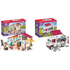 SCHLEICH 42592 Zirgu kluba jātnieku kafejnīca, 97 detaļu rotaļu komplekts & 42439 Zirgu kluba mobilais vetārsts ar Hanoveru šķirnes ērzeli