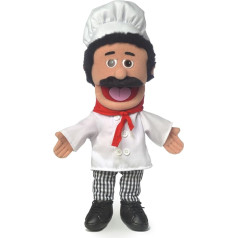 Chef Luigi by Silly Puppets | 40 cm rokas lelle bērniem | Ar kustīgu muti un rokām | Noņemamas ar rokām mazgājamas drēbes