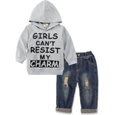 Volunboy Clothing Sets for Baby Boys, Long Sleeve Letter Print Hoodies + Blue Jeans, 2 Pieces Clothing Outfit