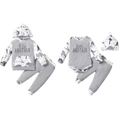 Hinzonek Toddler Baby Boys Dinosaur Matching Outfit Little Big Brother Long Sleeve Romper Hoodie Top bikses Cepure Apģērbu komplekts