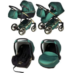 Chillykids 3-in-1 kombinētais komplekts Autokrēsliņš Isofix Jukon GT ar Chillykids British Racing Green 04 3-in-1 ar bērnu sēdeklīti