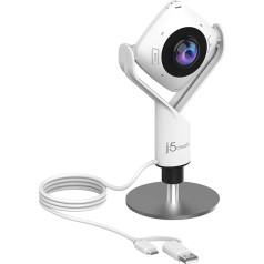 j5create 360 grādu videokamera sanāksmēm visapkārt - 1080P HD videokonferenču kamera ar augstas precizitātes mikrofonu, USB-C | videokonferencēm, tiešsaistes mācībām un sadarbībai (JVCU360)