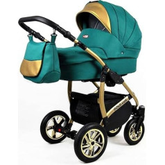 Lux4Kids Golden Glow 3-in-1 Mega Set Buggy auto sēdeklītis bērnu sēdeklis sporta sēdeklis Isofix Ocean Green 3-in-1 ar auto sēdeklīti