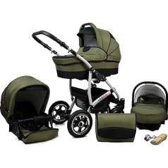 SaintBaby 3-in-1 Isofix 2-in-1 bērnu ratiņi DIN EN 1888 grozāmās pneimatiskās riepas New L-GO by SaintBaby Olive Black 2-in-1 bez bērnu sēdeklīša