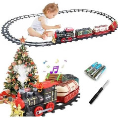 LAPPAZO Classic Train Kit rotaļlieta bērniem, tvaika lokomotīve, kravas vagons, dūmi, gaisma un skaņa, dzelzceļa konstruktors, rotaļlietu dāvana bērniem