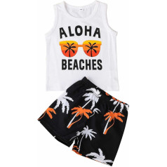 ADXFWORU Summer Toddler Baby Clothes Mom's Boy Baby Clothes Beach Outfit Vest Top Coconut Tree Shorts Pants Set Beach Clothes Button Clothing Set Boy 98